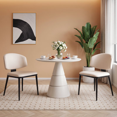 Mid-Century Modern Dining Chairs, Faux Leather Upholstered Open Back Side Chairs with Metal Legs, Kitchen and Dining Room Seating