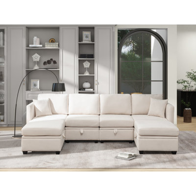 Canapé-lit modulaire en U Latitude Run®, canapé-lit modulaire avec siège de rangement, canapé-lit avec accoudoirs, canapé-lit convertible, canapé-lit avec méridienne réversible pour la chambre du salon (beige)