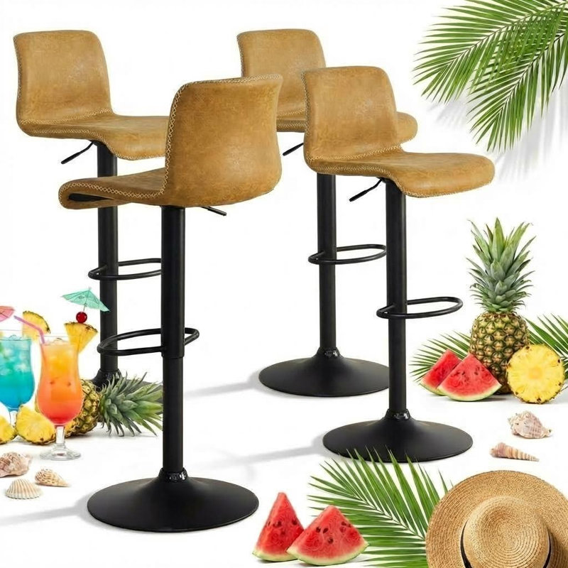 Swivel Adjustable Height Bar Stool, Yellow, 4