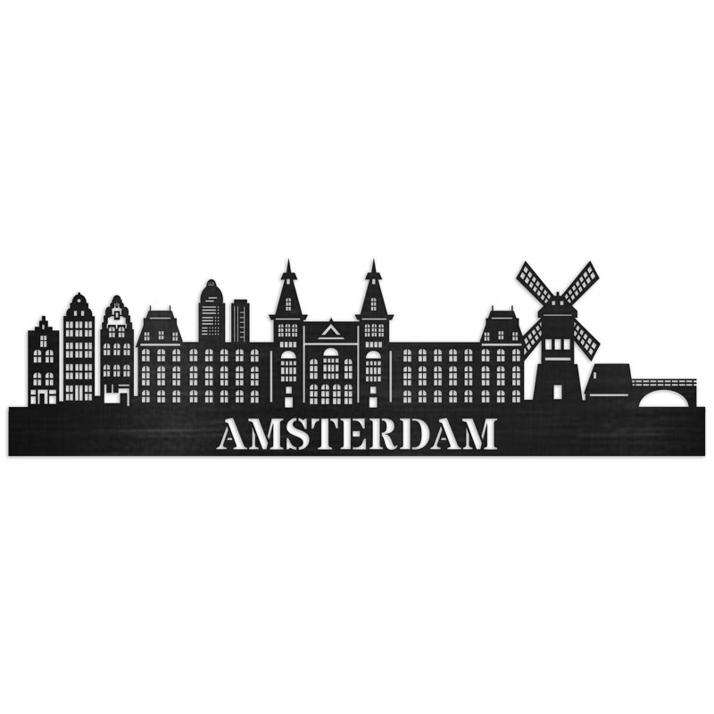 Décoration murale en bois Amsterdam City Skyline, H 14 po x l 46 po x P 0,25 po, Naturel