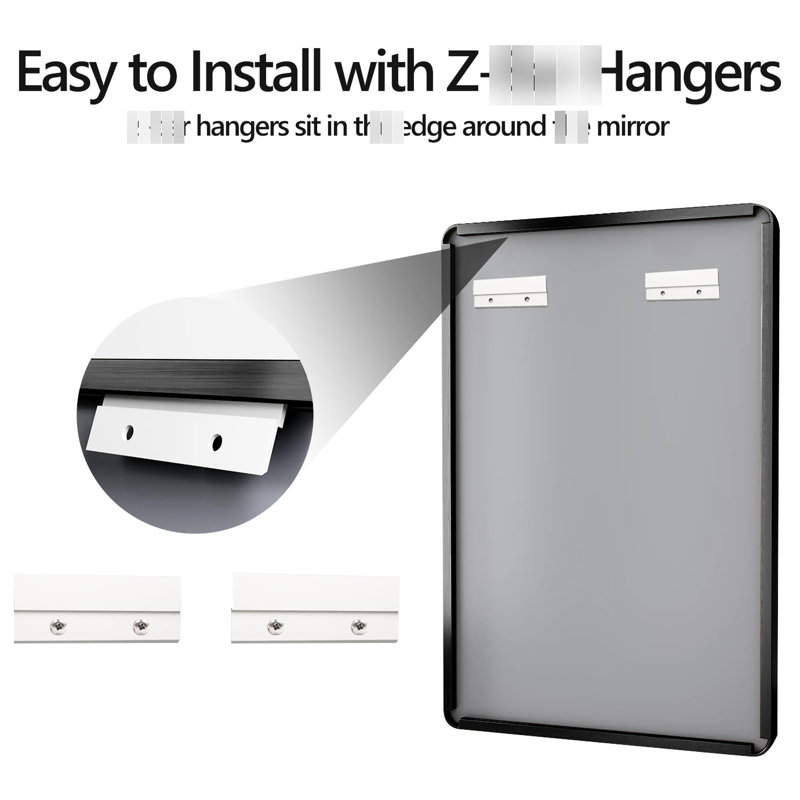 Miroir de salle de bain cadre en aluminium noir 40 po x 32 po - Style, preuve, fixation sécurisée avec verre flottant HD, reflet transparent, fabrication