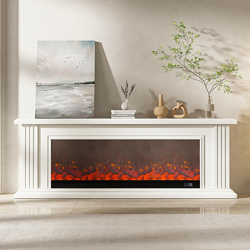 Foyer blanc en bois massif avec meuble télé