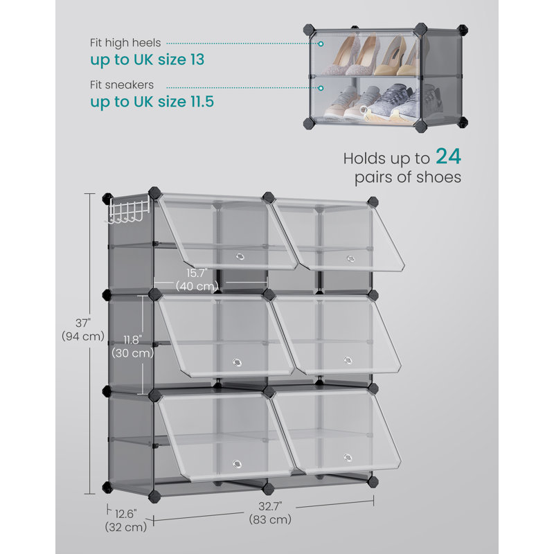 Shoe Rack, 37" H x 32.7" W x 12.6" D, Gray