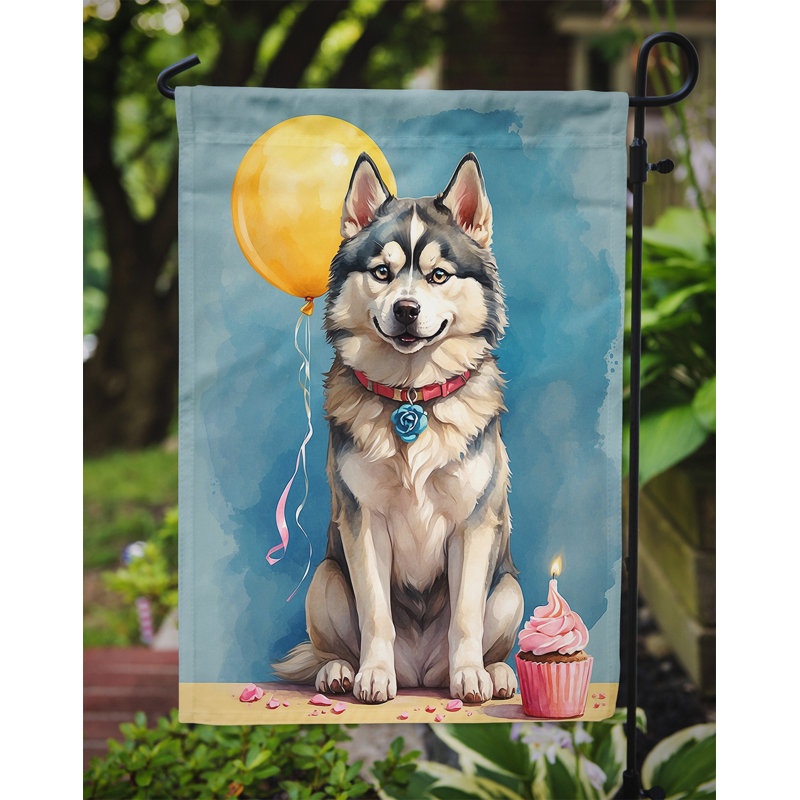 Drapeau de jardin «Happy Birthday», Husky sibérien