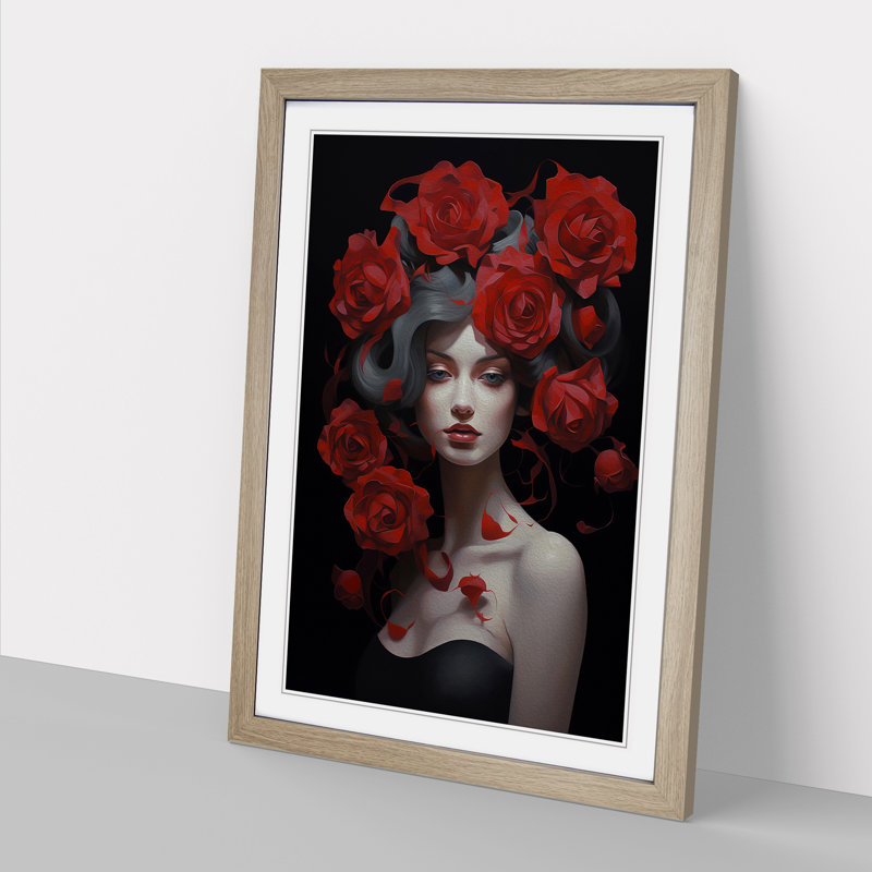 Rose Contemporary Art - Framed Print, 46cm H x 34cm W x 2cm D, Oak Framed
