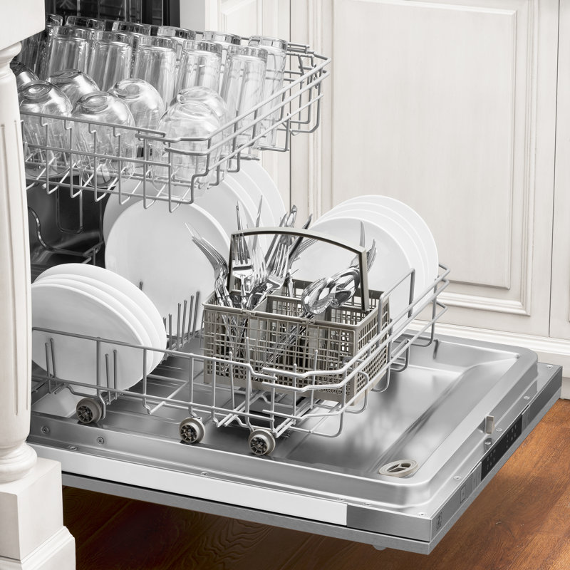 ZLINE 18 in. Compact Top Control Built-In Dishwasher with Stainless Steel Tub and Modern Style Handle, Blue Gloss, Modern