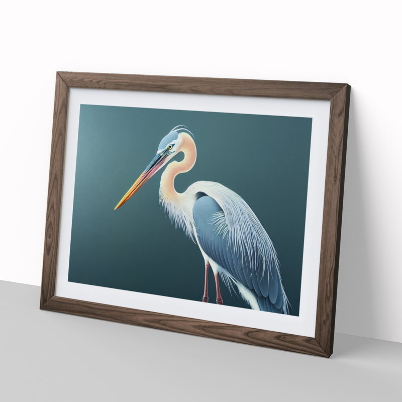 The Hopeful Heron Bird - Single Picture Frame Print, 25cm H x 34cm W, Dark Brown