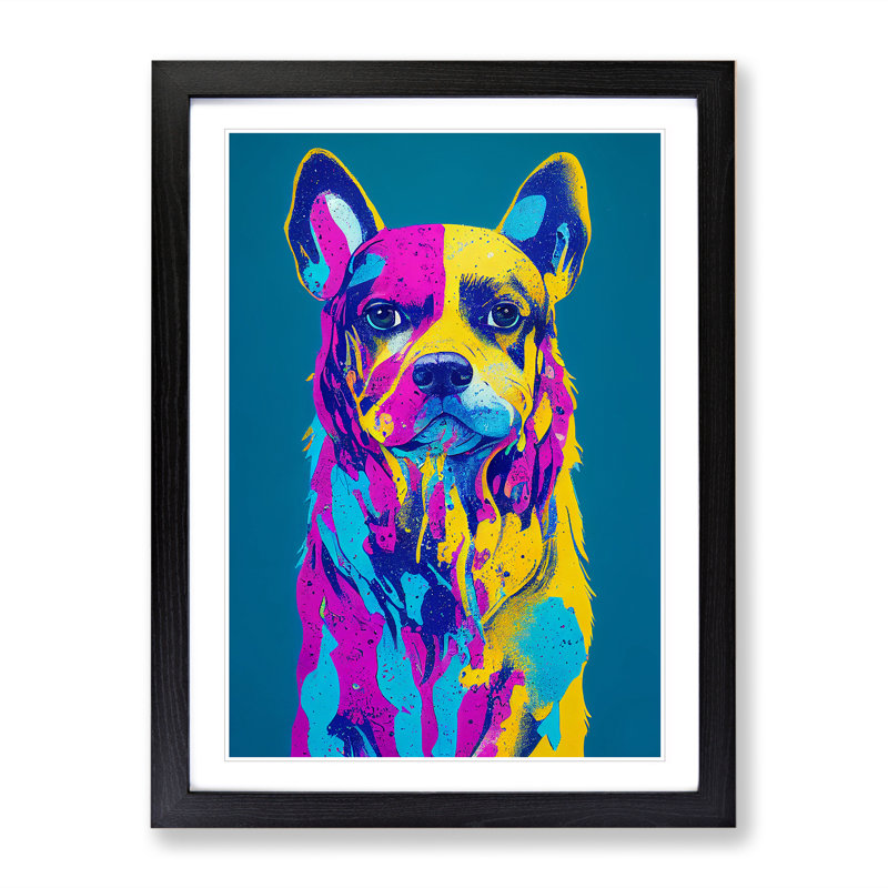 Colourful Dog No.2 Abstract - Single Picture Frame Painting, 64cm H x 46cm W x 2cm D, Black