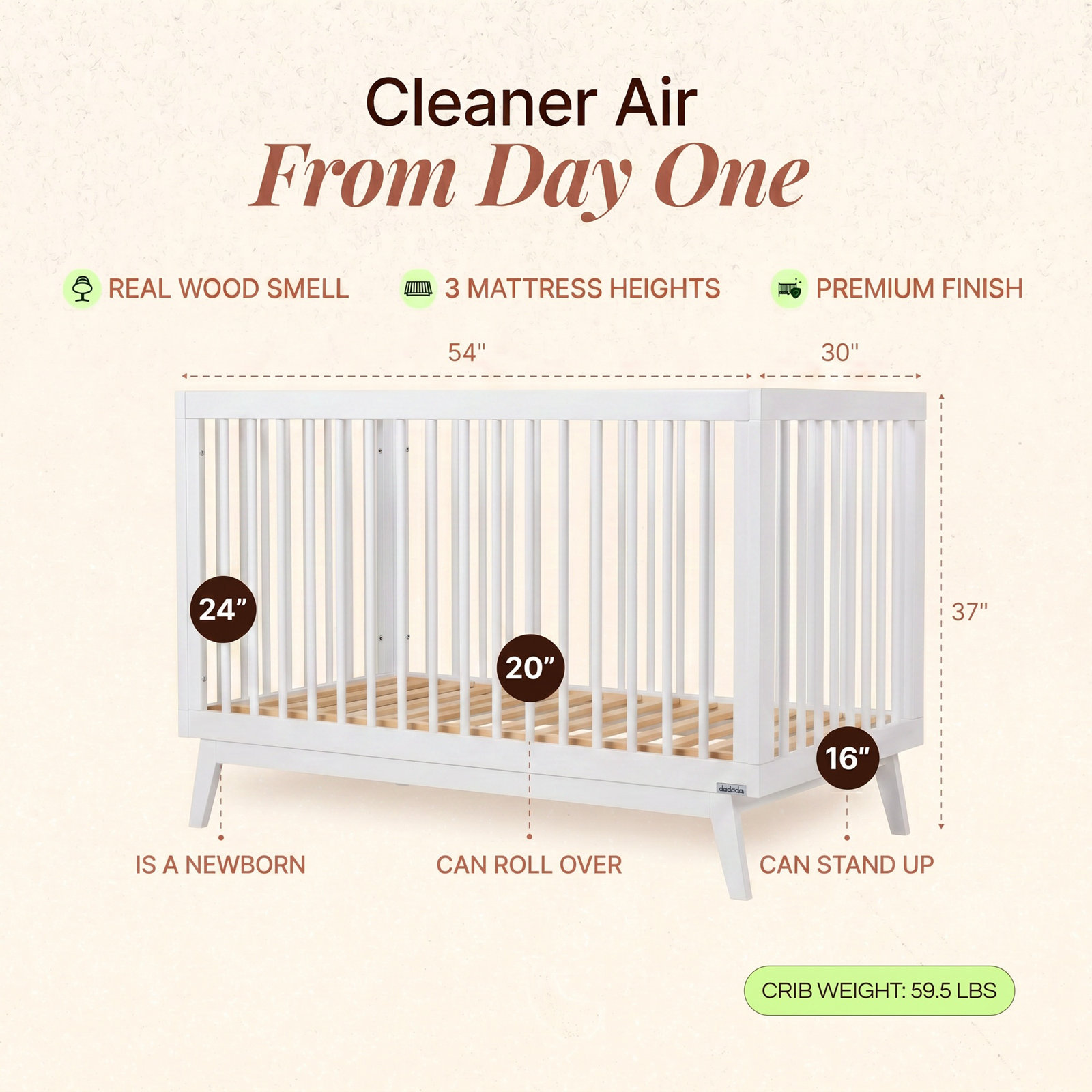 GreenGuard Certified 3-in-1 Convertible Crib, White
