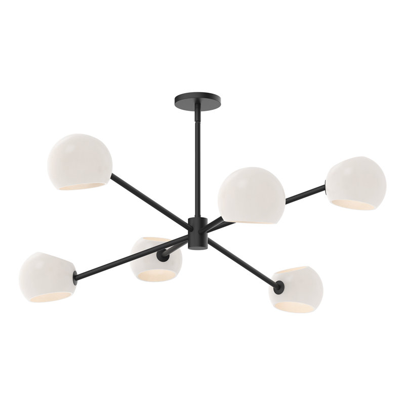 Lustre sphérique spoutnik 6 lumières Willow, Noir mat, Opale matte