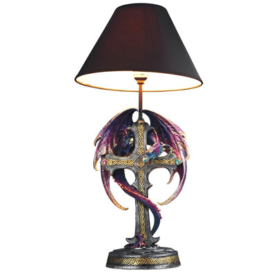 24.5"H Purple/Blue Dragon Embracing Cross Table Lamp