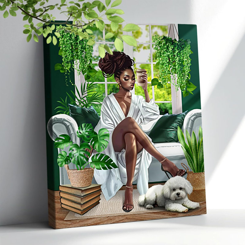 American Wall Art, fille noire, toile, décoration, botanique, femme noire