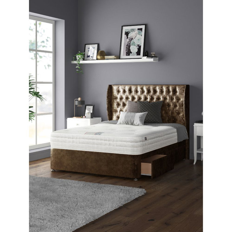 Mandalay Upholstered Divan Bed, Small Double, Truffle, 4 Drawers