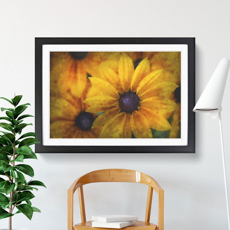Yellow Coneflowers - Picture Frame Painting Print, 62cm H x 87cm W x 2cm D, Black Framed