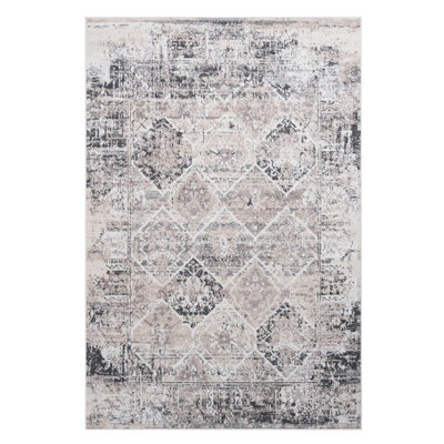 Loom & 5x7 Area Rug, Cream/anthracite, Water Repellent, Non-shedding, Stain For Bedroom Rug 5x7, Machine-woven, Entryway