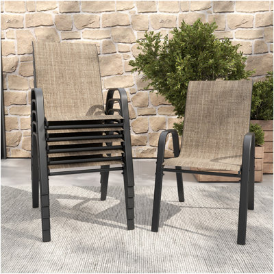 Ensemble de 6 chaises de salle à manger d'extérieur, siège large et ergonomique, capacité de 350 lb par chaise, structure en métal Teslin imperméable et résistante à la rouille, idéale pour la terrasse, le jardin, la salle de banquet et l'utilisation commerciale