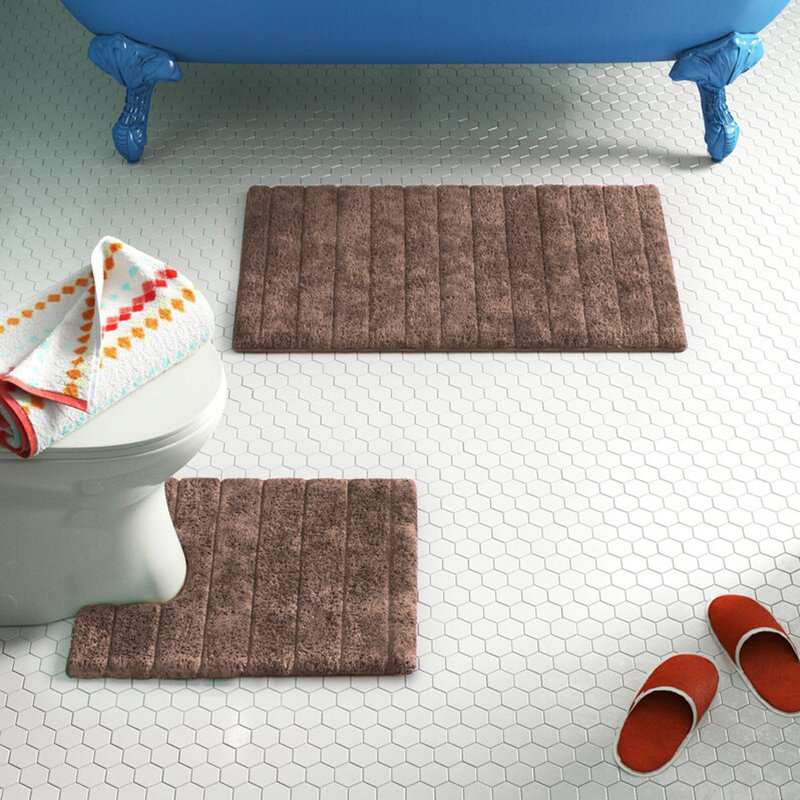 Linear Ribbed Two Piece Bath Mat Set, Mocha