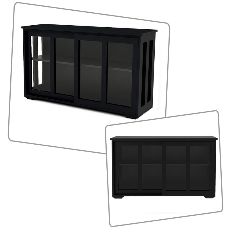 Buffet moderne avec porte en verre et tablettes réglables, Noir