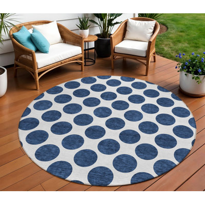 Tapis intérieur lavable à pois 8 pi bleu marine et ivoire 8 po