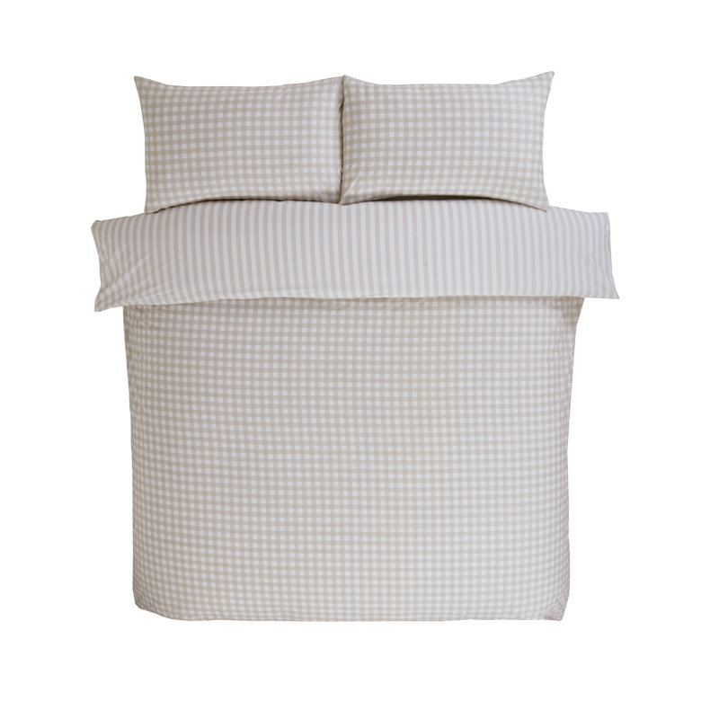 Raevynn Cotton Blend Gingham Duvet Cover with Pillowcases Included, Double Duvet Cover + 2 Standard Pillowcases, Natural
