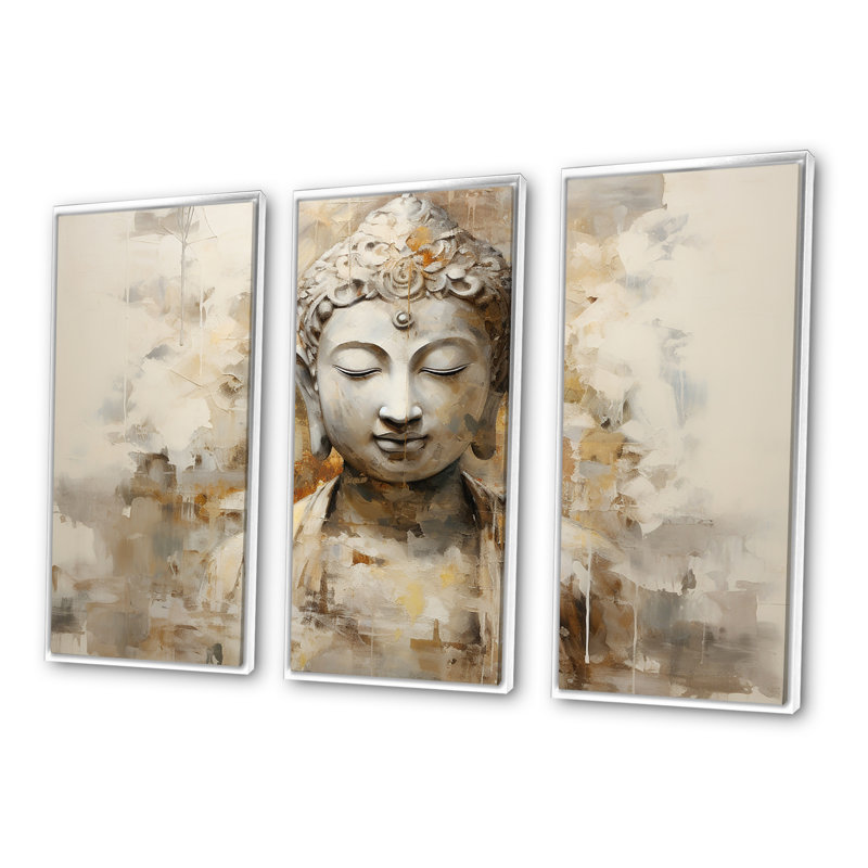 Ensemble d'art mural «bouddhisme» Tivona, H 28 po x l 36 po, Cadre flottant blanc