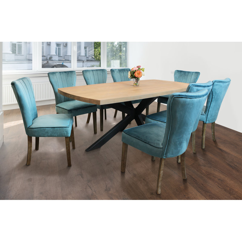 Ensemble de table de salle à manger 9 pièces Logan avec chaises d'appoint Cleo Teal