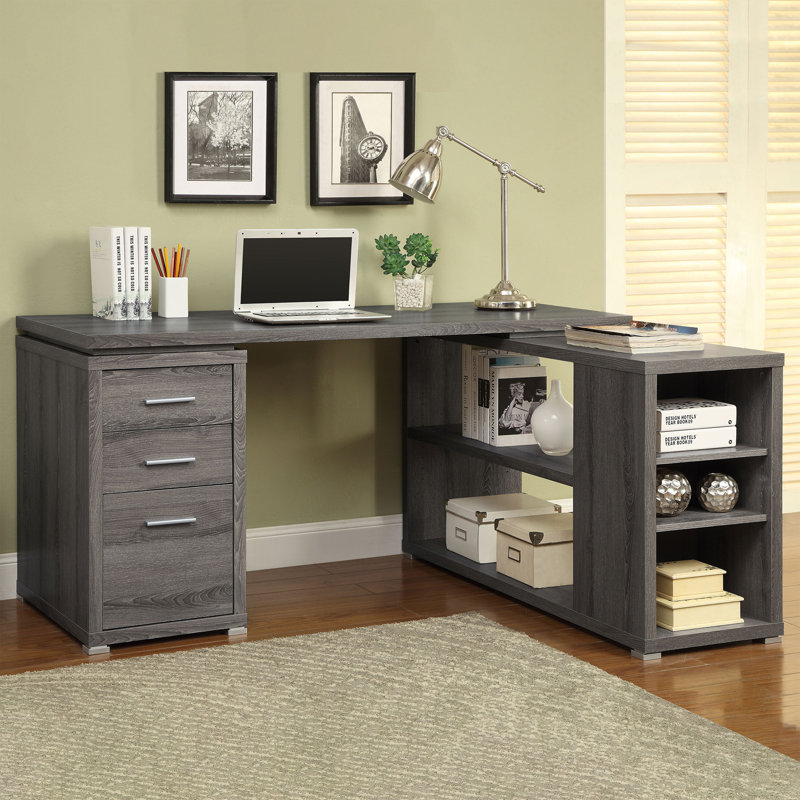Bureau en T gris à 3 tiroirs Tona, Gris