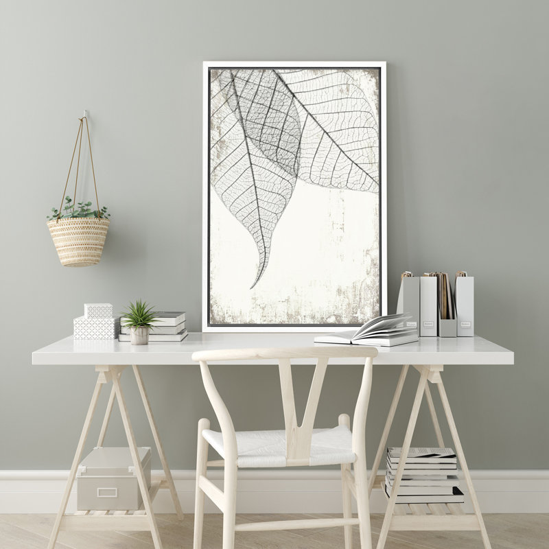 " Translucent Leaves I " Plant Vein Rustic Large Framed Canvas Print Wall Art, 36" H x 24" W x 2" D, White Framed Canvas