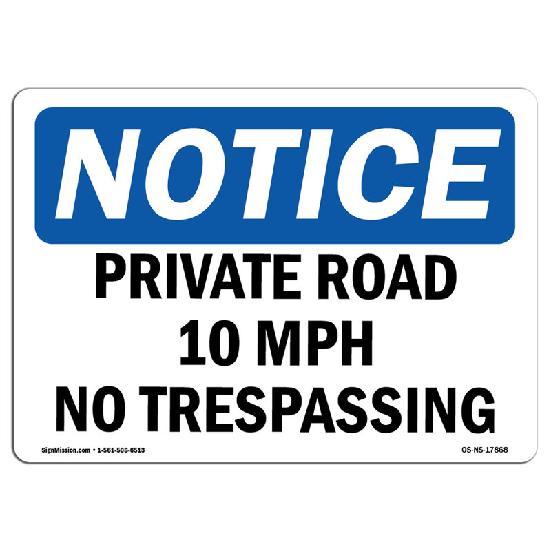 Panneau de route privée 10 MPH sans intrusion