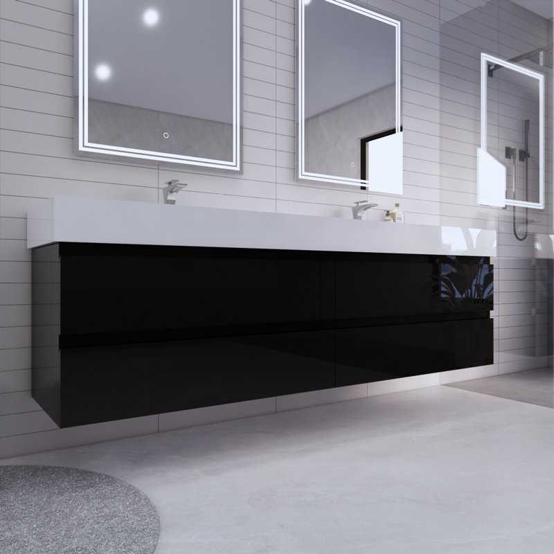 Babajide 83.3'' Bathroom Vanity with Acrylic Top, Glossy Black