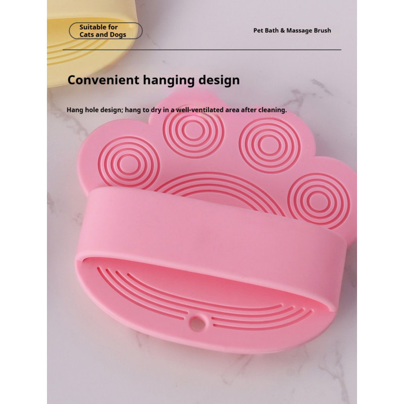 Brosse en forme de patte pour salle de bain et de toilettage en silicone pour animaux - Peigne de déshumidification humide / sec 2-en-1 avec massage apaisant pour chiens et chats, transparent