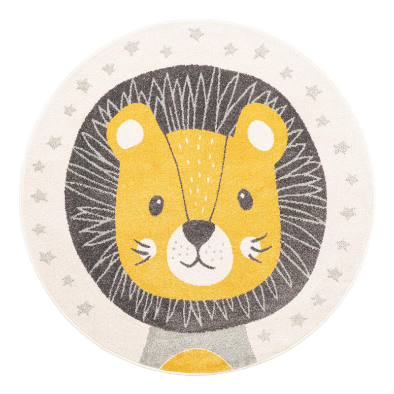 Tapis jaune / gris / ivoire Whimsy, Rond 5 pi 3 po