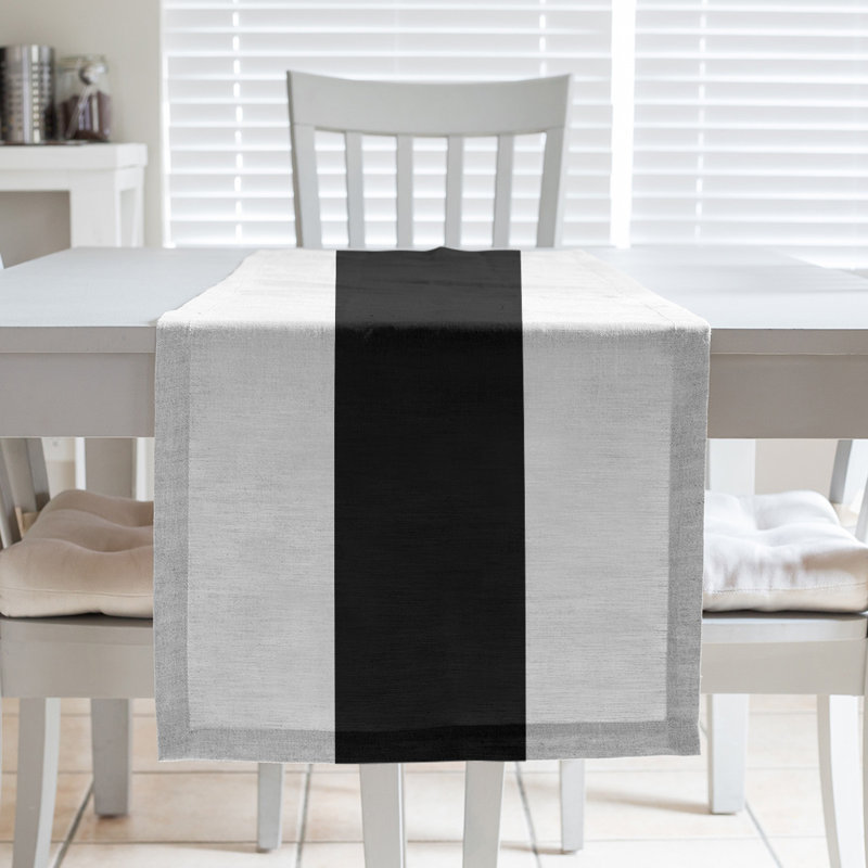 Miami Basketball Table Runner, 72" L x 16" W, White/Black/White, Poly Twill