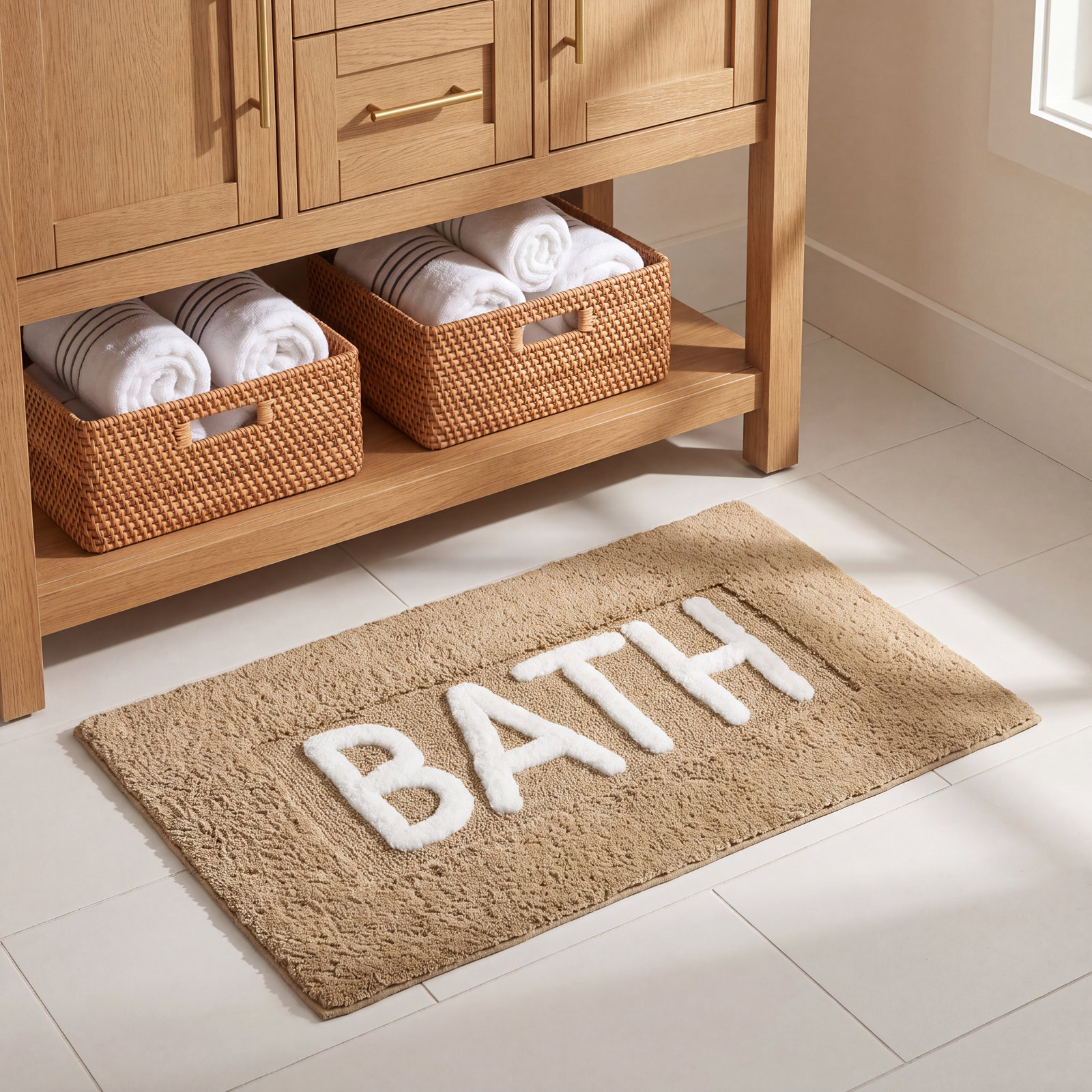 Cotton Blend Bath Rug, Linen
