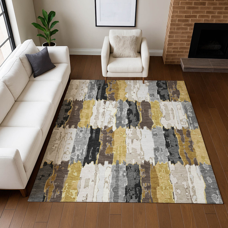 Tapis moderne lavable à la machine intérieur / extérieur ACN2697, Gris, 3 pi x 5 pi
