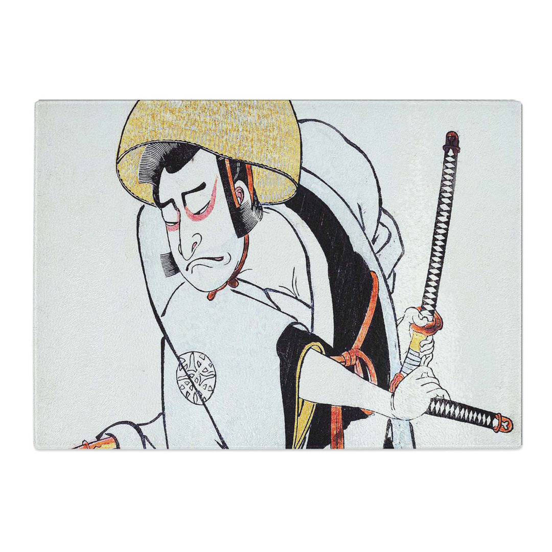 Tempered Glass Samurai in a Black Kimono by Katsukawa Shunko Chopping Board