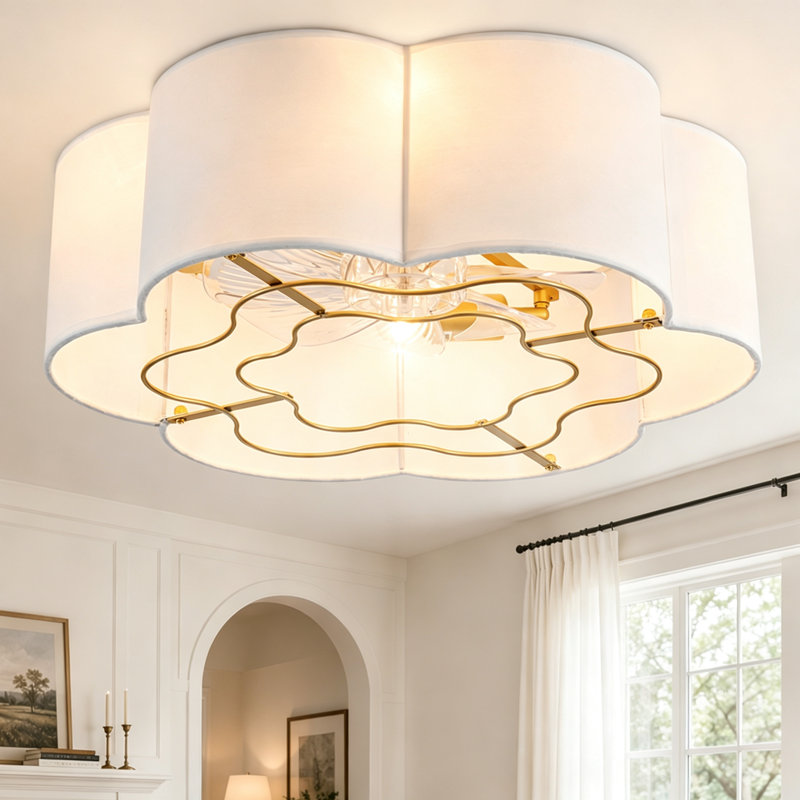 Ventilateur de plafond de style ferme, 20 pouces, 7 pales, structure en tissu, éclairage et télécommande
