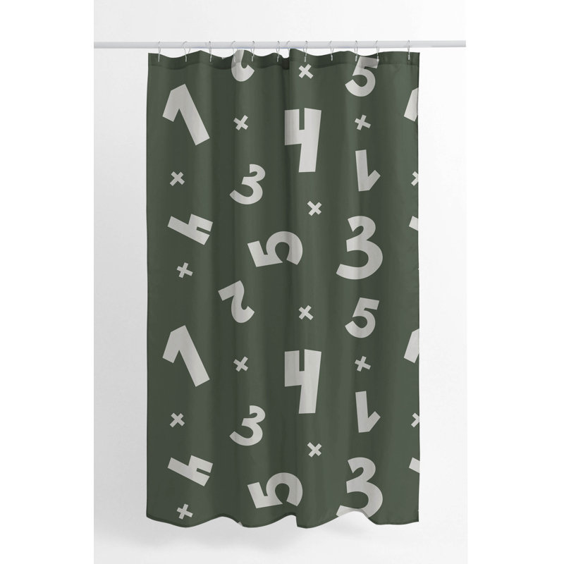 Numbers Ultra-Thin Lightweight Shower Curtain, Green/Ivory/Chimichurri