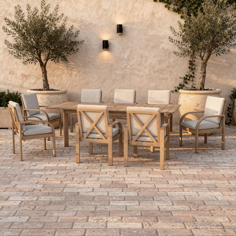 Ensemble de salle à manger d'extérieur en bois FSC avec coussins 9 pièces Hermes