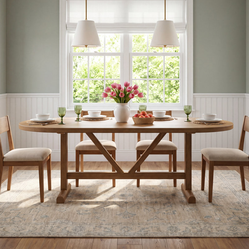 Rune Oval Solid Wood Dining Table, 42" W x 94" L, Light Brown