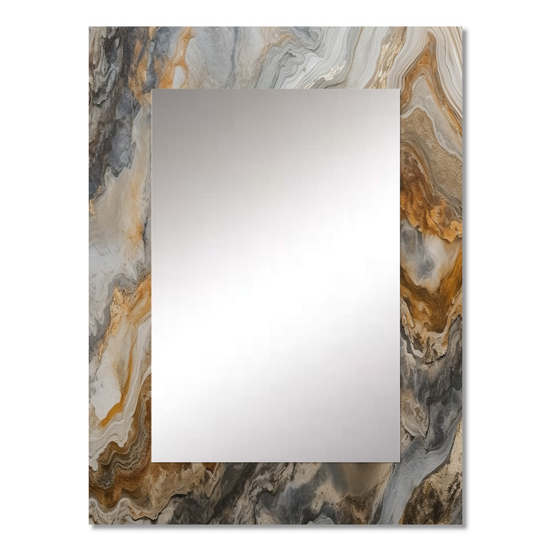 Or et gris A Marble Effect II - miroir en marbre, miroir mural décoratif moderne, impression d'art en métal, 32 po x 24 po