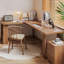 Bureau d'écriture en bois massif en L de couleur châtaignier clair-685097928-685097934