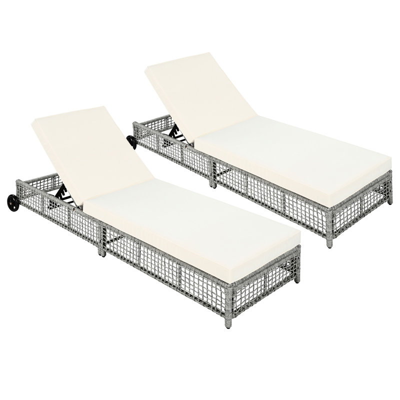 Chaise longue de piscine près de la piscine, avec 5 coussins et roues pour la cour, le jardin (gris et beige, chaise de patio