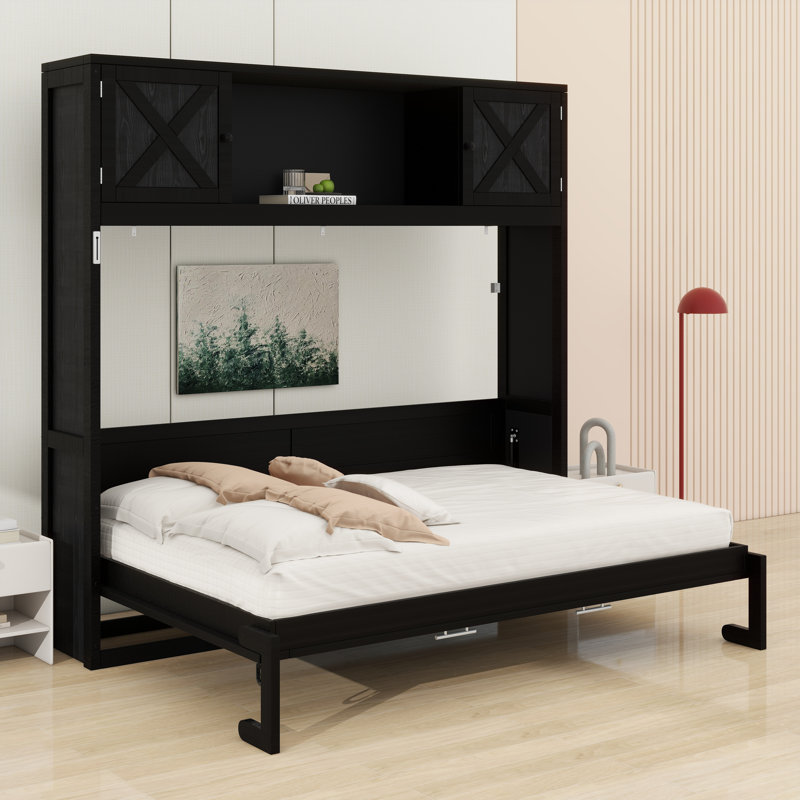 Lit escamotable avec armoires de rangement, Noir