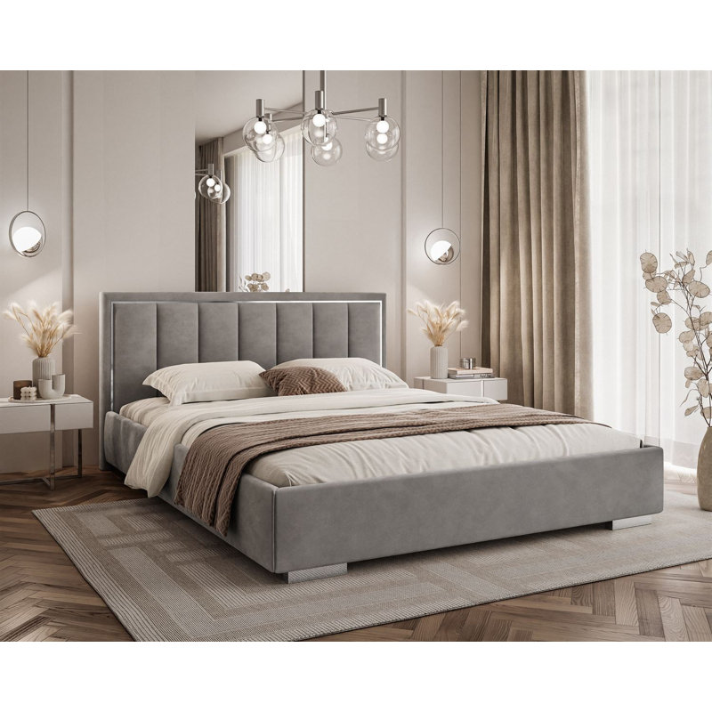 Upholstered Ottoman Bed, Light Grey, Single (100 x 205 cm)