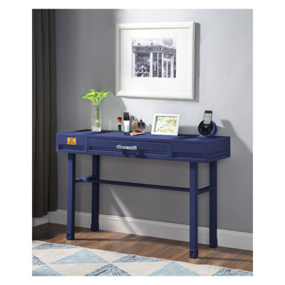 Meuble-lavabo en métal bleu avec tiroir et plateau en fer pour le bureau à domicile ou la chambre à coucher
