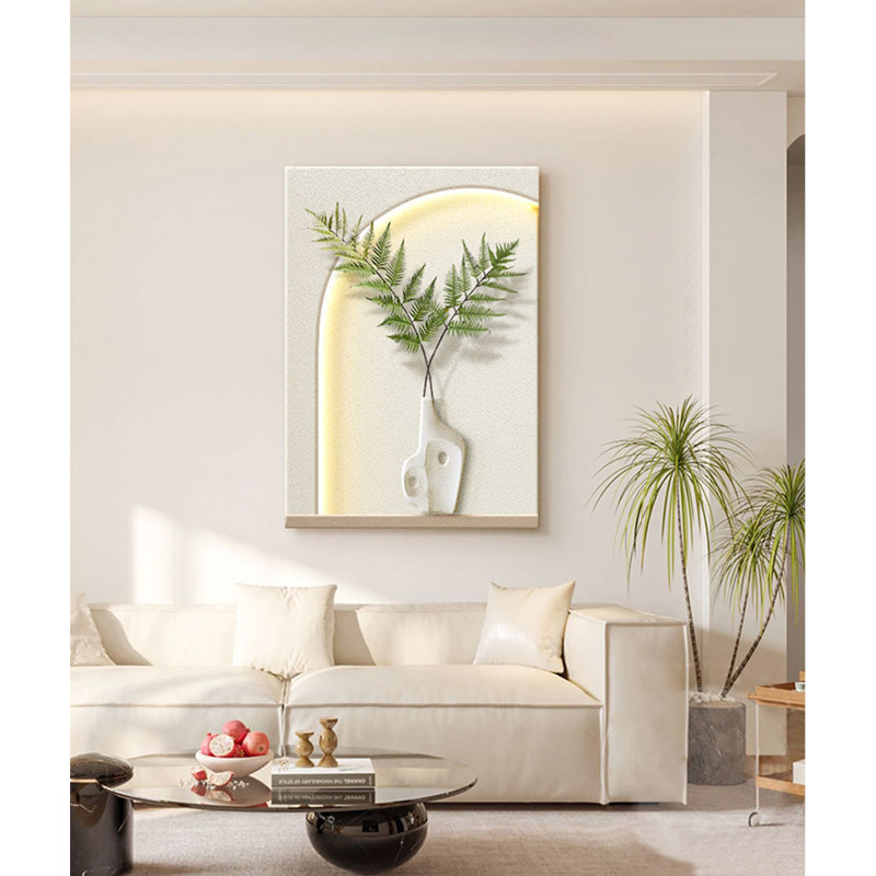 Murale de fougère grès 3D Nordic Wabi-Sabi pour l'entrée et la vie, H 59,06 po x l 39,37 po x P 1,97 po