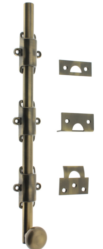 Solid Brass 18" Heavy Duty Surface Bolt, Antique Brass