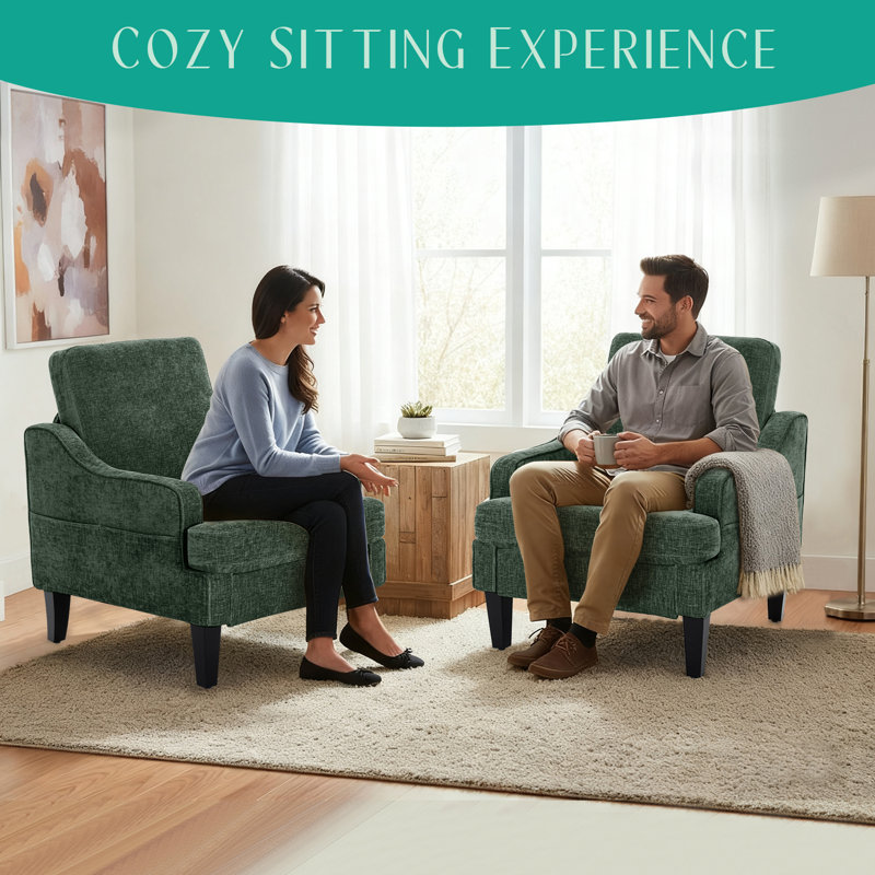 Ensemble de 2 chaises d'appoint modernes pour la chambre à coucher avec poches latérales Comfy, Vert