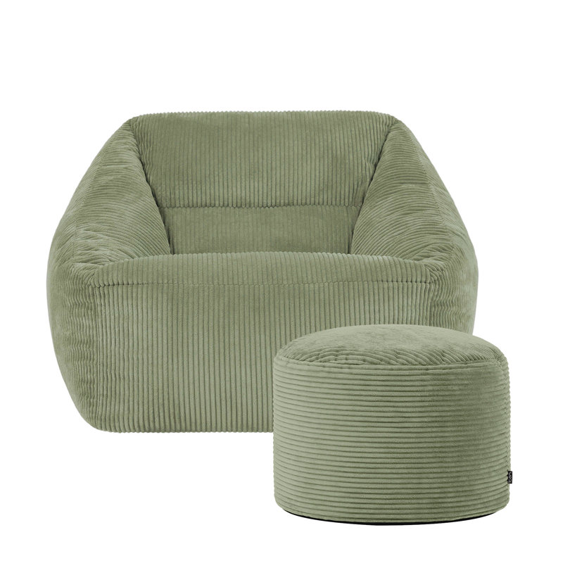icon Natalia Large Beanbag and Round Footstool Corduroy Navy Blue, Sage Green